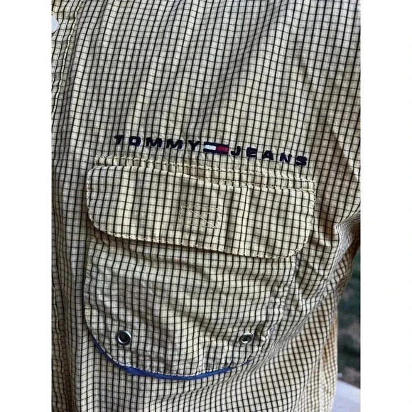 Tommy jeans, shirt, short sleeve button up, yellow, and black plaid size medium - Picture 3 of 6